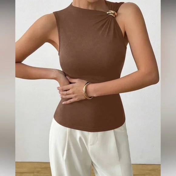 Rust Brown Asymmetrical Women Top